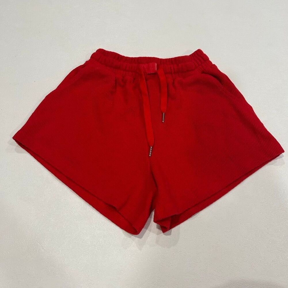 Comfort Red Waffle Knit Lounge Shorts Size Small Cozy Casual